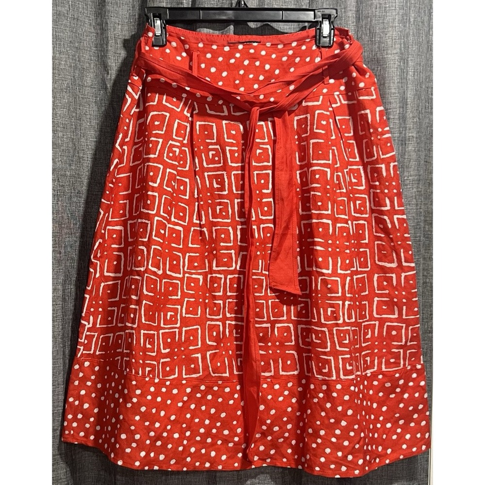 Sherry Taylor Women Orange and White Casual Lined Skirt Size M polkadots w/belt